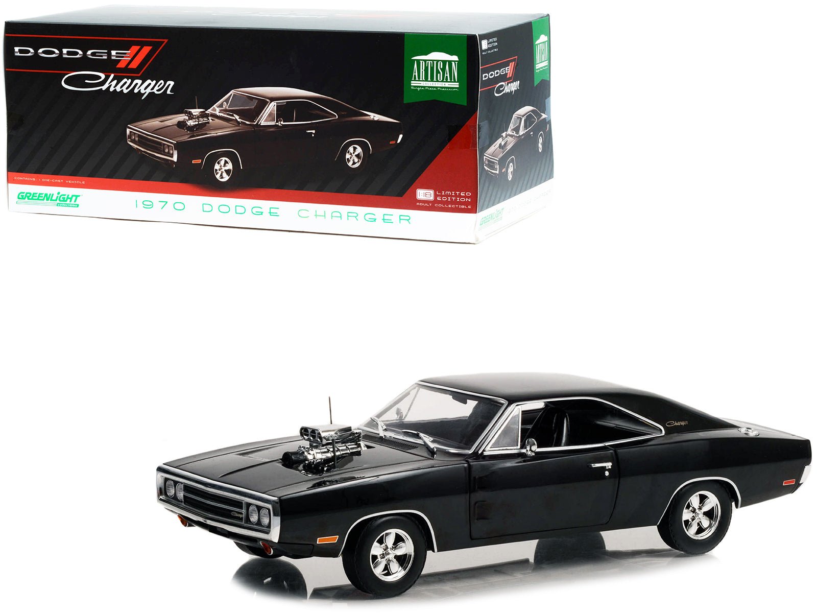 1970 Dodge Charger with Blown Engine Black "Artisan Collection" Series 1/18 Diecast Model Car by Greenlight free shipping USA - Rapid Vehicles