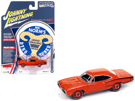 1970 Dodge Coronet Super Bee "Mr. Norm's" Hemi Orange with Black Stripes "Muscle Cars USA" Series 1/64 Diecast Model Car by Johnny Lightning free shipping USA - Rapid Vehicles