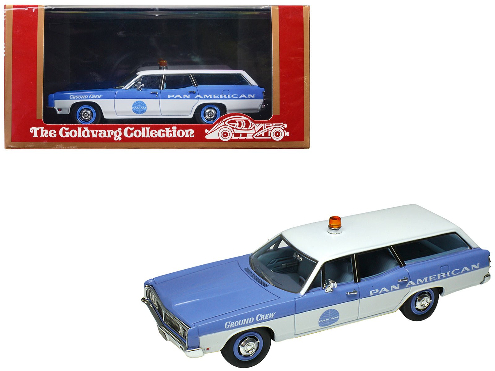 1970 Ford Galaxie Station Wagon Blue and White with Blue Interior "Pan - American Airlines Ground Crew" Limited Edition to 180 pieces Worldwide 1/43 Model Car by Goldvarg Collection free shipping USA - Rapid Vehicles