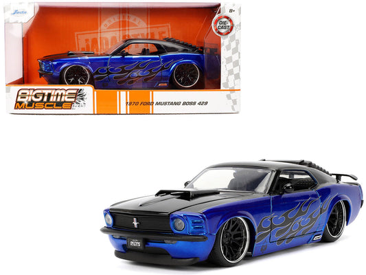 1970 Ford Mustang Boss 429 Black and Blue Metallic with Flames "Bigtime Muscle" Series 1/24 Diecast Model Car by Jada free shipping USA - Rapid Vehicles