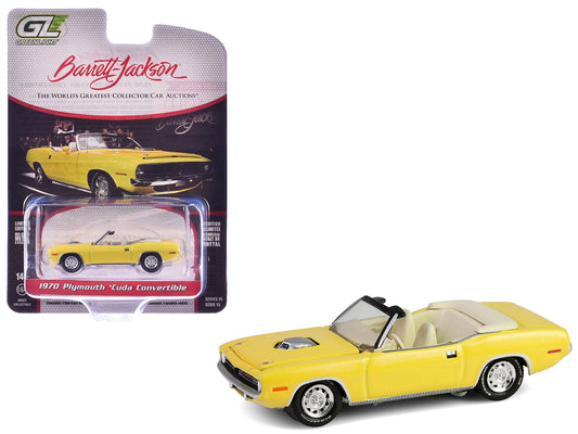 1970 Plymouth 'Cuda Convertible Yellow "Barrett - Jackson" Series 15 1/64 Diecast Model Car by Greenlight free shipping USA - Rapid Vehicles