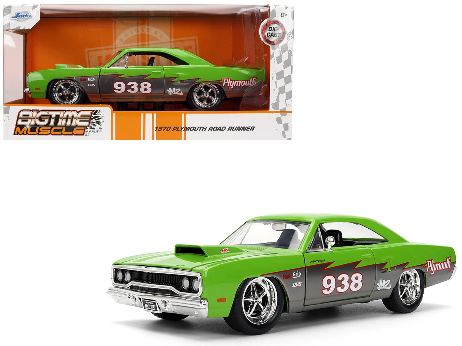 1970 Plymouth Road Runner 938 Green and Gray Metallic "Bigtime Muscle" Series 1/24 Diecast Model Car by Jada free shipping USA - Rapid Vehicles