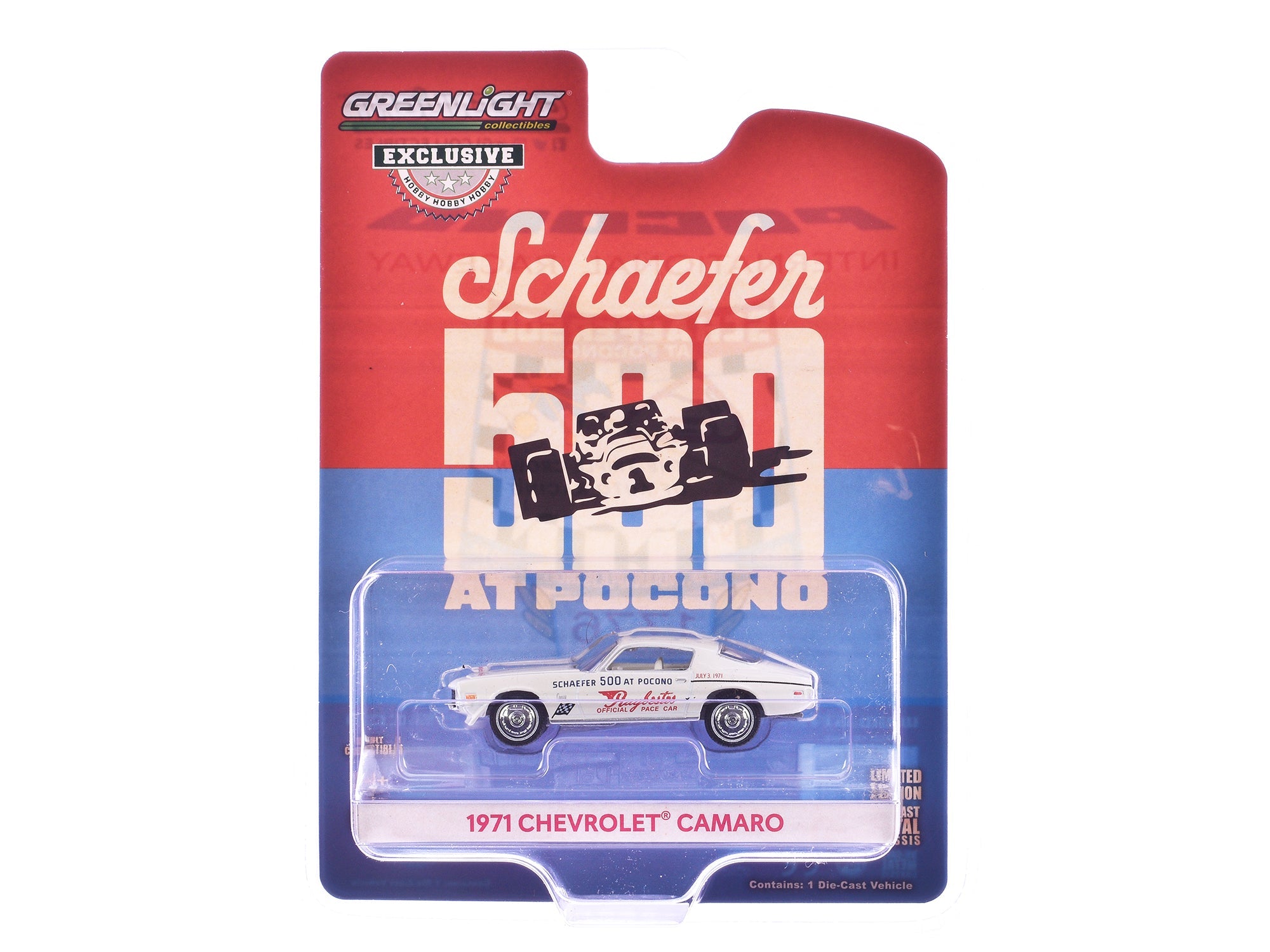 1971 Chevrolet Camaro "1971 Schaefer 500 at Pocono Raybestos Official Pace Car" White with White Interior "Hobby Exclusive" Series 1/64 Diecast Model Car by Greenlight free shipping USA - Rapid Vehicles