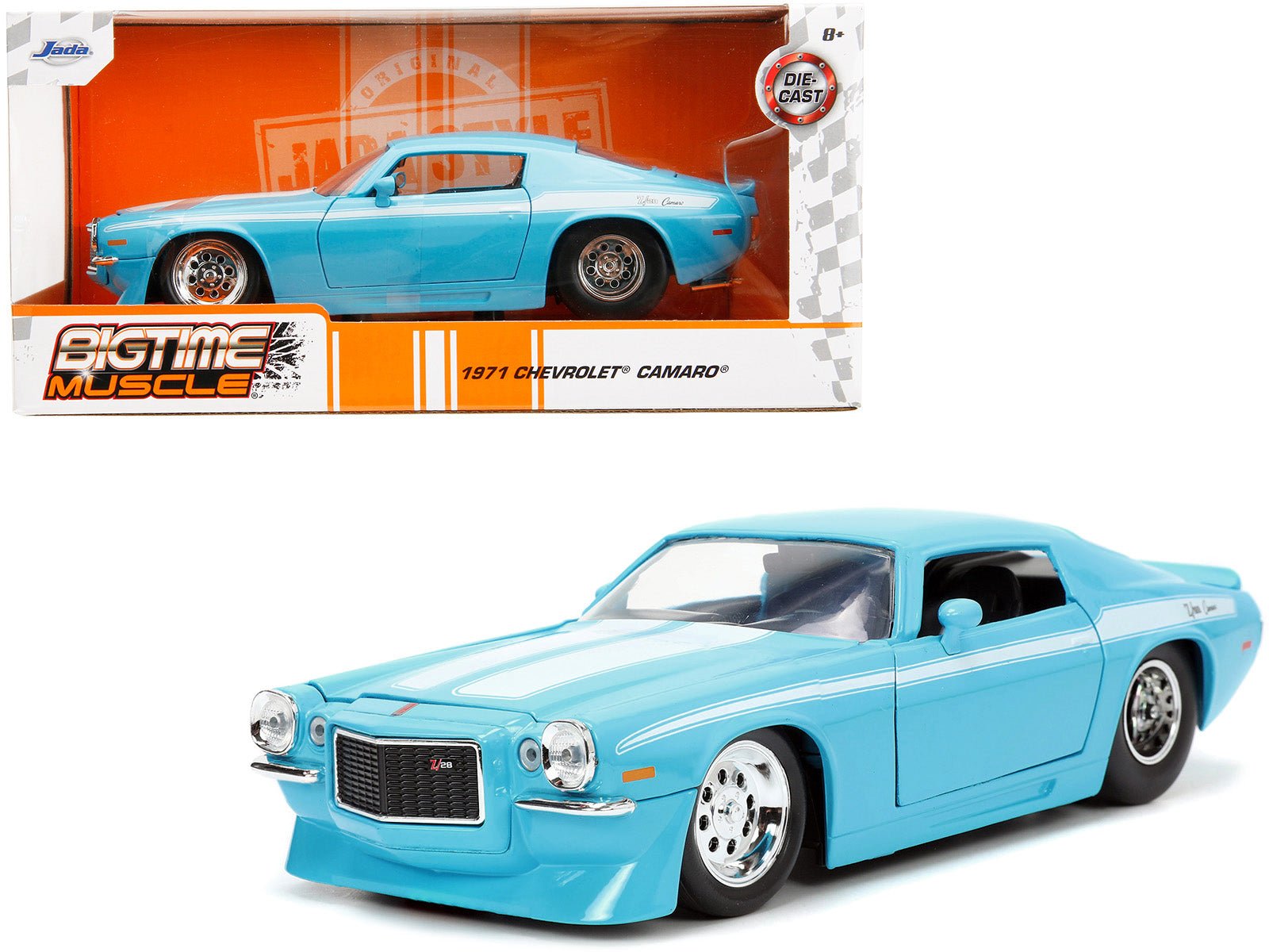 1971 Chevrolet Camaro Z/28 Light Blue with White Stripes "Bigtime Muscle" Series 1/24 Diecast Model Car by Jada free shipping USA - Rapid Vehicles
