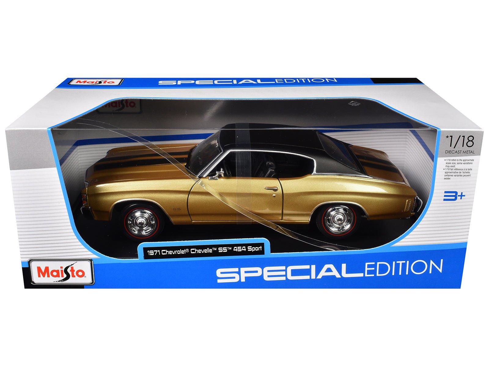 1971 Chevrolet Chevelle SS 454 Sport Gold Metallic with Black Top and Black Stripes "Special Edition" 1/18 Diecast Model Car by Maisto free shipping USA - Rapid Vehicles