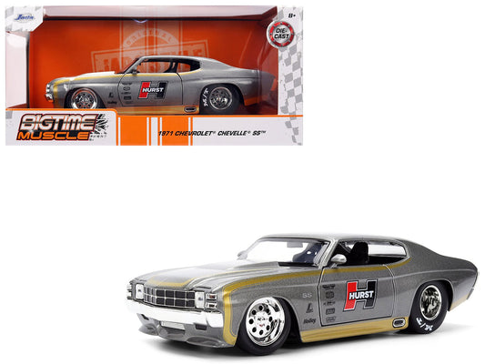 1971 Chevrolet Chevelle SS "Hurst" Gray Metallic with Gold Stripes "Bigtime Muscle" Series 1/24 Diecast Model Car by Jada free shipping USA - Rapid Vehicles