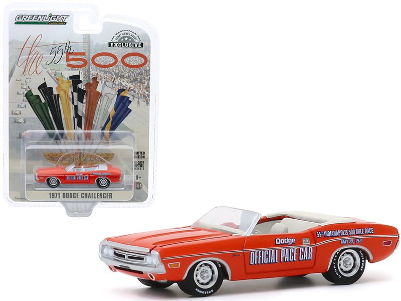 1971 Dodge Challenger Convertible Official Pace Car Orange "55th Indianapolis 500 Mile Race" "Hobby Exclusive" 1/64 Diecast Model Car by Greenlight free shipping USA - Rapid Vehicles