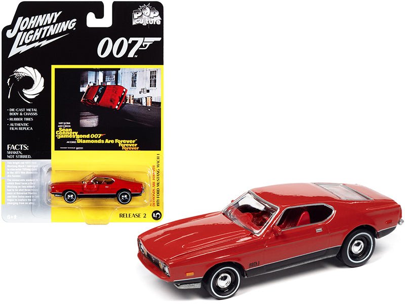 1971 Ford Mustang Mach 1 Bright Red with Black Bottom (James Bond 007) "Diamonds Are Forever" (1971) Movie "Pop Culture" Series 1/64 Diecast Model Car by Johnny Lightning free shipping USA - Rapid Vehicles