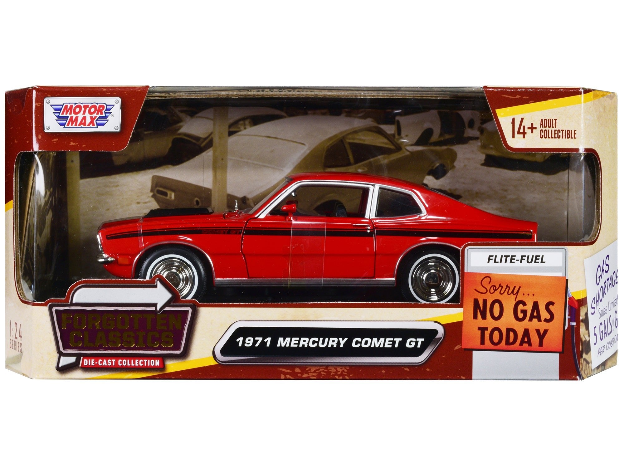 1971 Mercury Comet GT Red with Black Stripes "Forgotten Classics" Series 1/24 Diecast Model Car by Motormax free shipping USA - Rapid Vehicles
