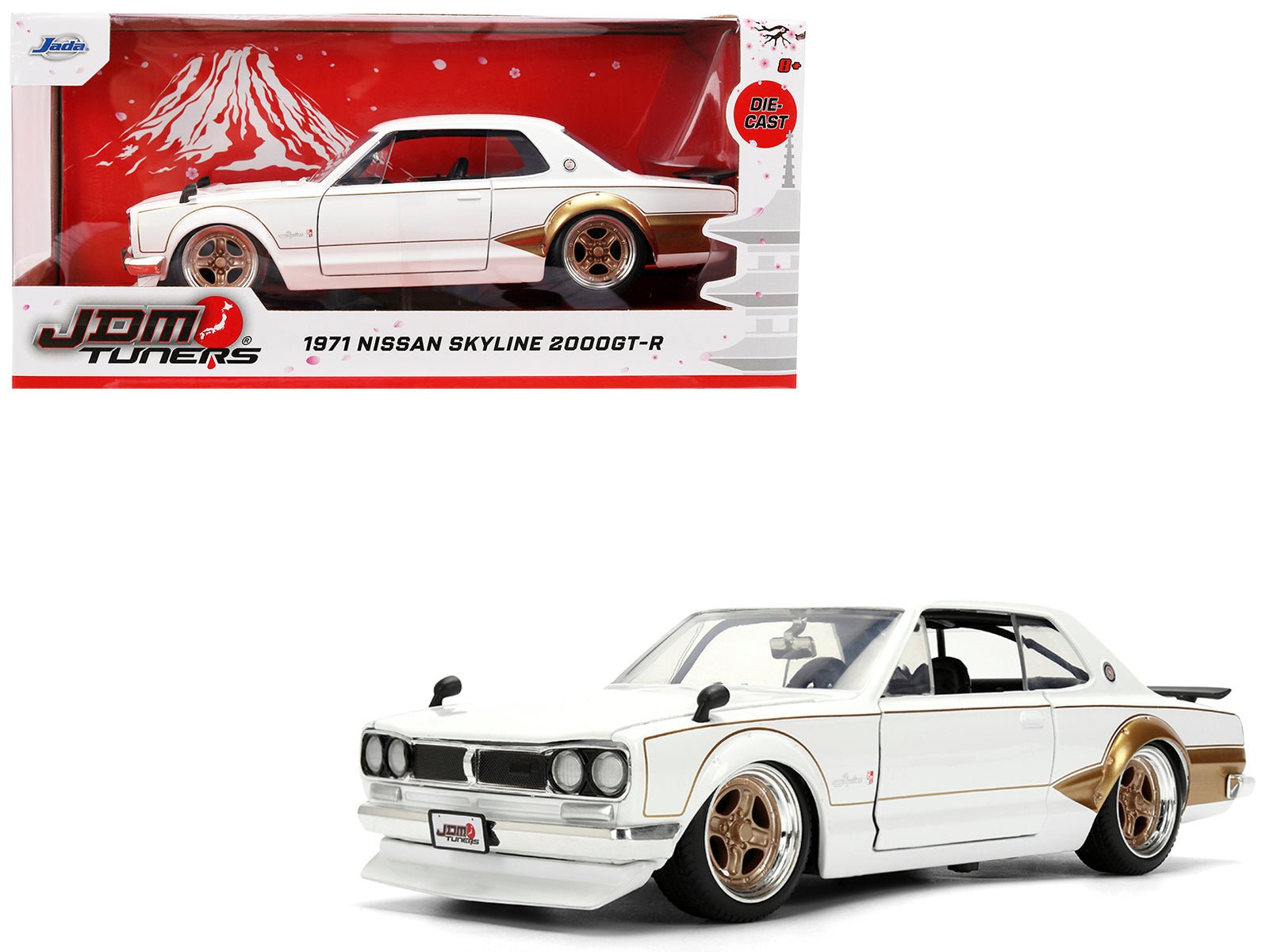 1971 Nissan Skyline 2000GT - R RHD (Right Hand Drive) White with Gold Graphics "JDM Tuners" Series 1/24 Diecast Model Car by Jada free shipping USA - Rapid Vehicles