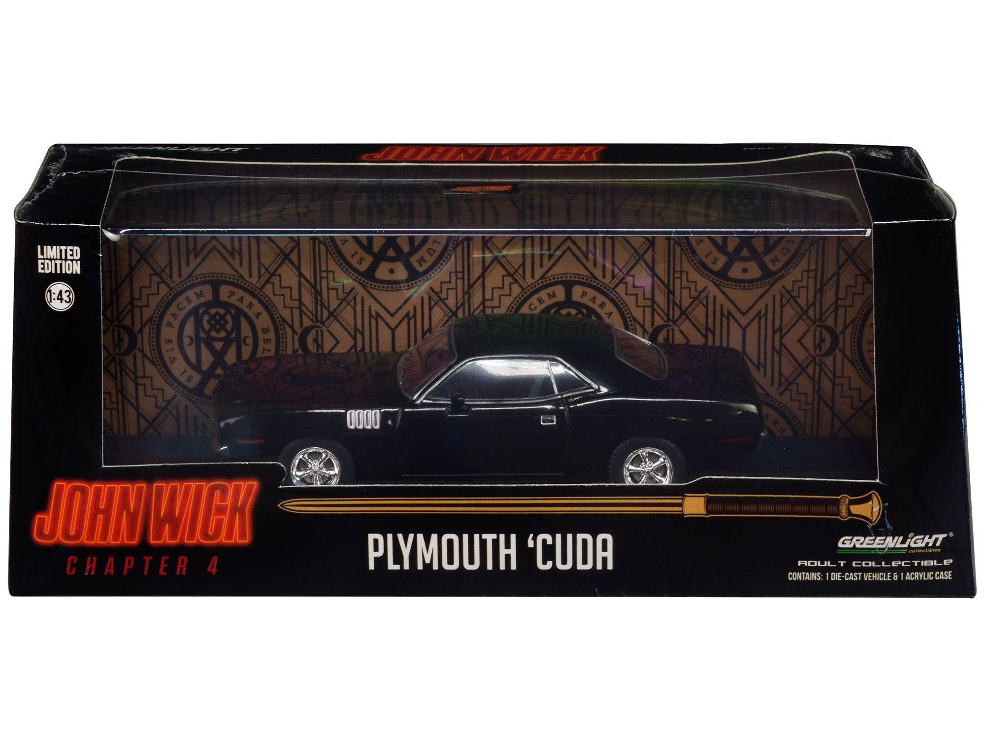 1971 Plymouth Barracuda Black "John Wick: Chapter 4" (2023) Movie "Hollywood" Series 1/43 Diecast Model Car by Greenlight free shipping USA - Rapid Vehicles