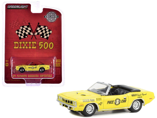 1971 Plymouth Barracuda Convertible "Dixie 500 Pace Car" Yellow "Hobby Exclusive" Series 1/64 Diecast Model Car by Greenlight free shipping USA - Rapid Vehicles
