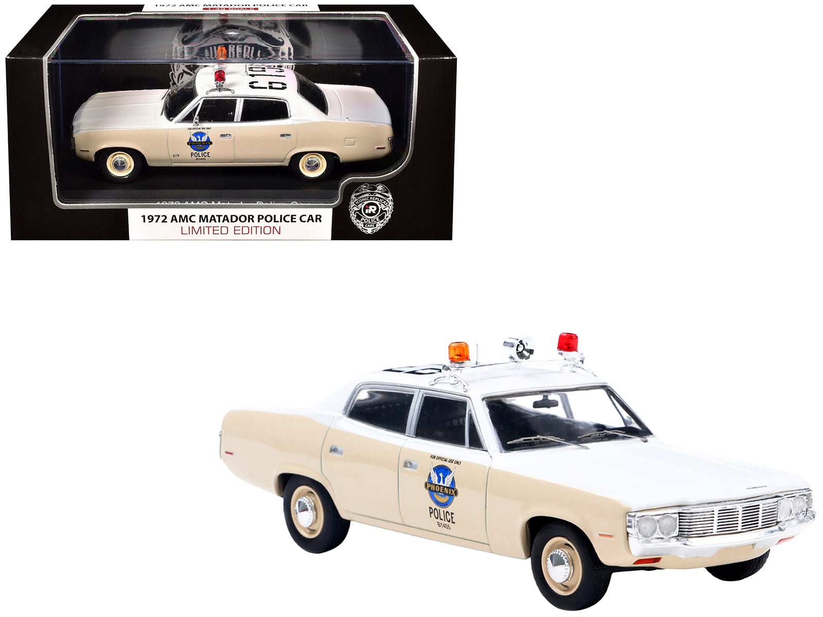 1972 AMC Matador Police Car "Phoenix Police Department" White and Beige 1/43 Diecast Model by Iconic Replicas free shipping USA - Rapid Vehicles