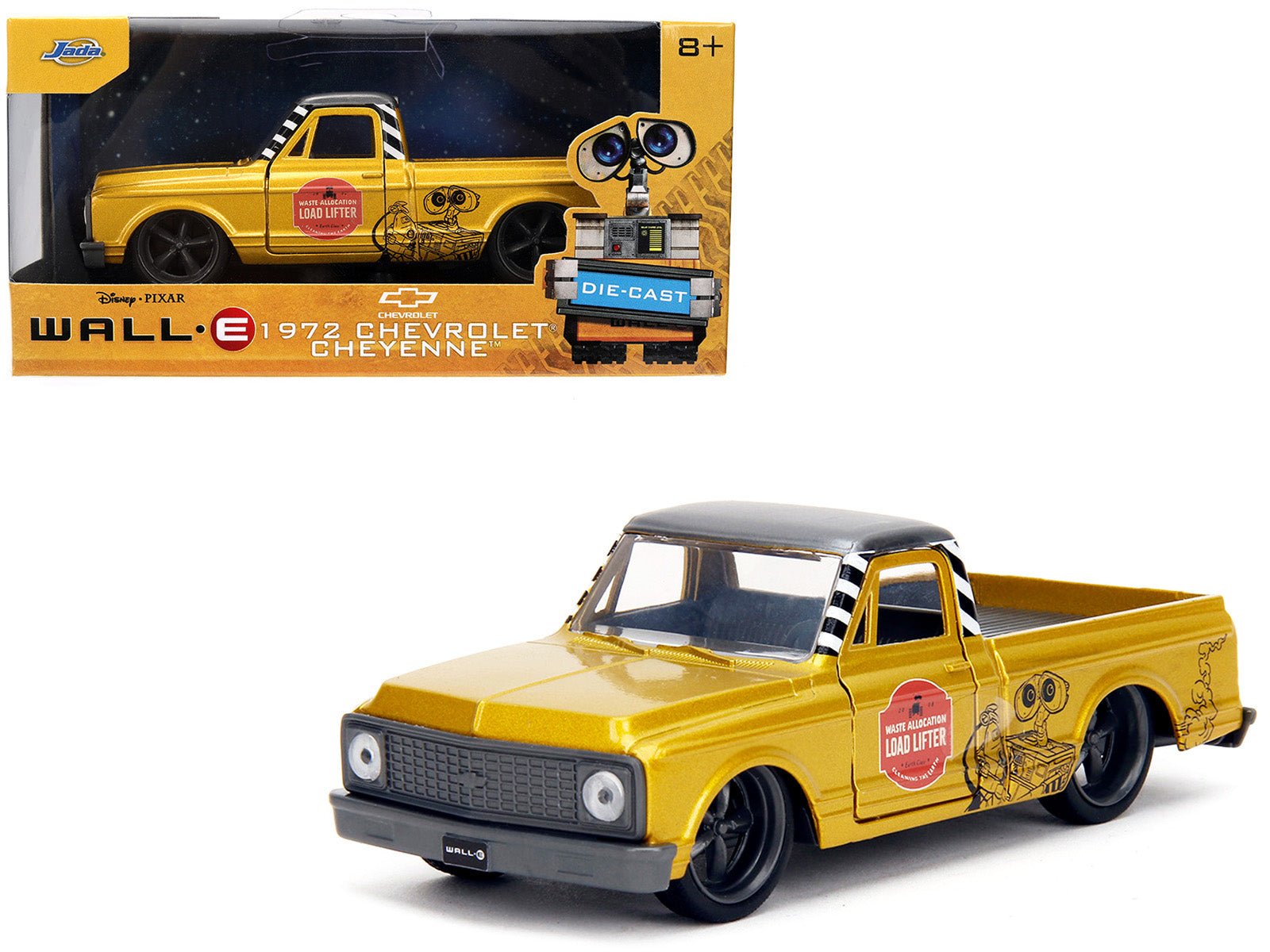 1972 Chevrolet Cheyenne Pickup Truck Gold Metallic with Gray Top "Wall - E" (2008) Movie "Hollywood Rides" Series 1/32 Diecast Model Car by Jada free shipping USA - Rapid Vehicles
