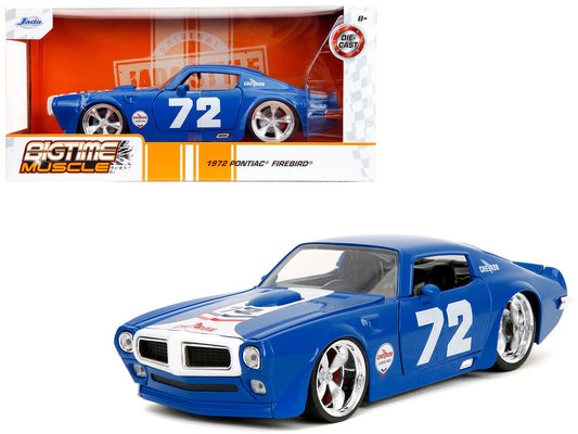 1972 Pontiac Firebird 72 Blue with White Stripe "Chevron" "Bigtime Muscle" Series 1/24 Diecast Model Car by Jada free shipping USA - Rapid Vehicles