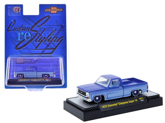 1973 Chevrolet Cheyenne Super 10 Pickup Truck "Custom Re-Styling" Blue and Light Blue Two-Tone with Blue Interior Limited Edition to 14058 pieces Worldwide 1/64 Diecast Model Car by M2 Machines free shipping USA - Rapid Vehicles
