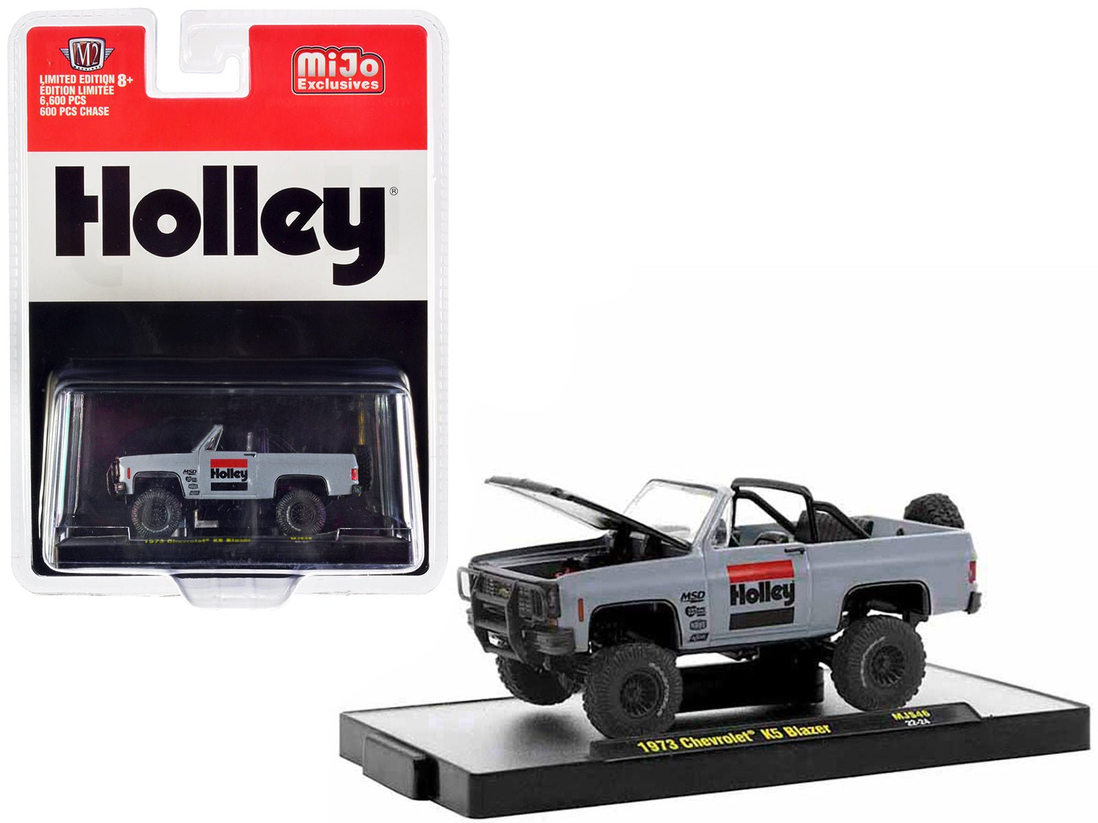 1973 Chevrolet K5 Blazer Open Top "Holley" Gray with Black Hood Limited Edition to 6600 pieces Worldwide 1/64 Diecast Model Car by M2 Machines free shipping USA - Rapid Vehicles
