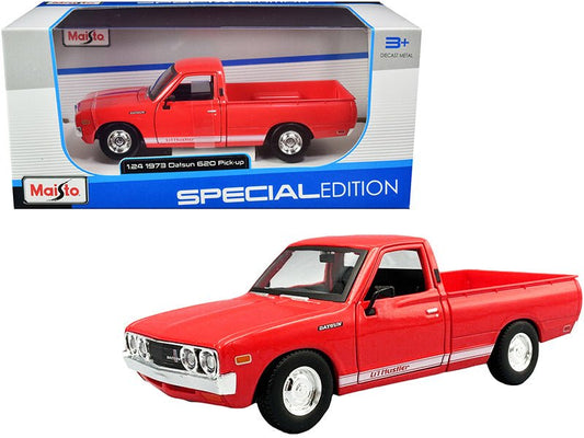 1973 Datsun 620 Pickup Truck "Li'l Hustler" Red with White Stripes "Special Edition" Series 1/24 Diecast Model Car by Maisto free shipping USA - Rapid Vehicles