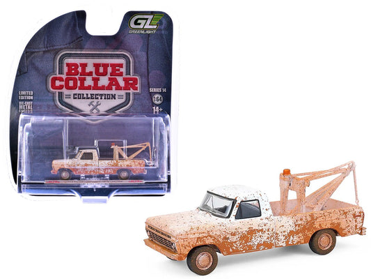 1973 Ford F - 100 Tow Truck White (Weathered) "Blue Collar Collection" Series 14 1/64 Diecast Model Car by Greenlight free shipping USA - Rapid Vehicles