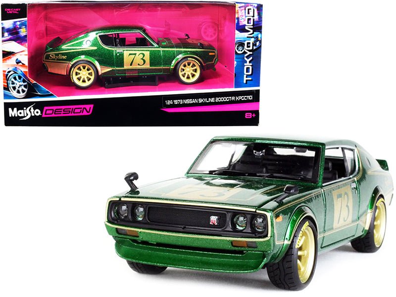 1973 Nissan Skyline 2000GT - R (KPGC110) 73 Green Metallic with Gold Stripes "Tokyo Mod" Series 1/24 Diecast Model Car by Maisto free shipping USA - Rapid Vehicles