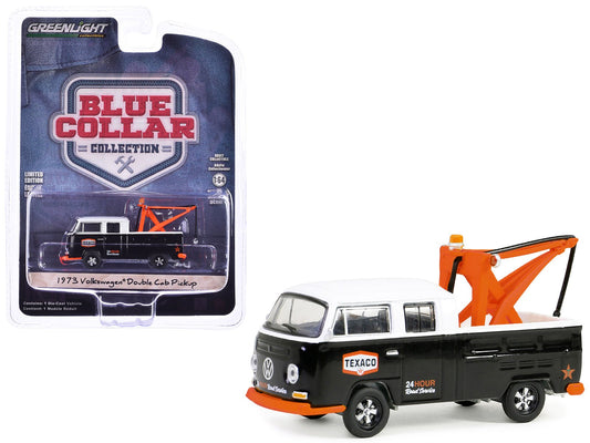 1973 Volkswagen Double Cab Tow Truck Black and White "Texaco 24 Hour Road Service" "Blue Collar Collection" Series 13 1/64 Diecast Model Car by Greenlight free shipping USA - Rapid Vehicles