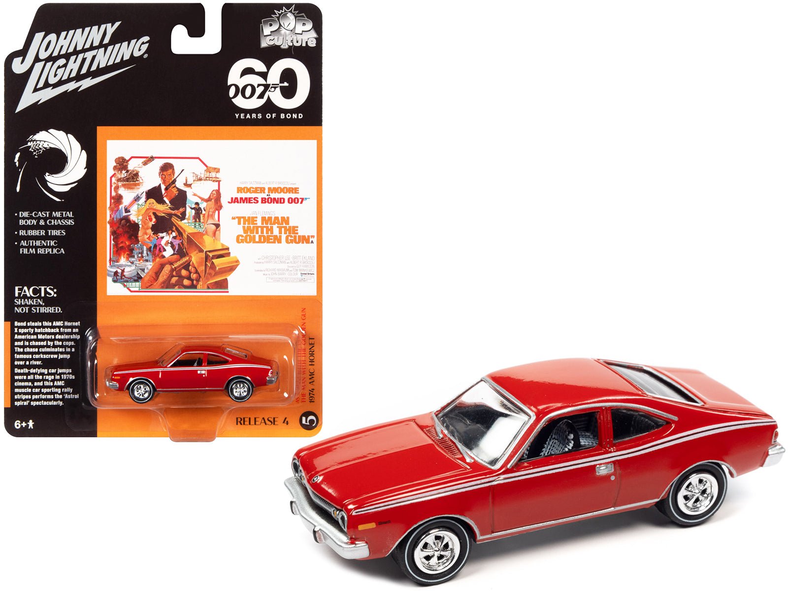 1974 AMC Hornet Red 007 James Bond "The Man with the Golden Gun" (1974) Movie "Pop Culture" 2022 Release 4 1/64 Diecast Model Car by Johnny Lightning free shipping USA - Rapid Vehicles
