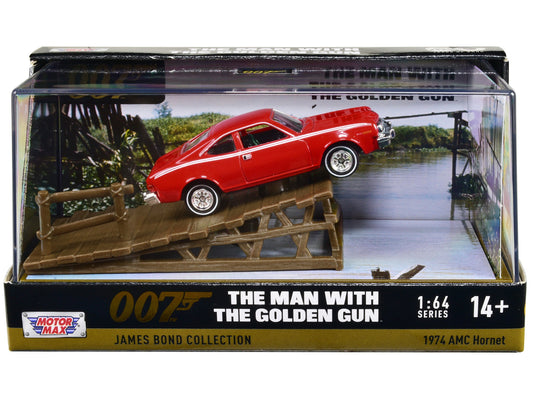 1974 AMC Hornet Red with White Stripes James Bond 007 "The Man with the Golden Gun" (1974) Movie with Display 1/64 Diecast Model Car by Motormax free shipping USA - Rapid Vehicles