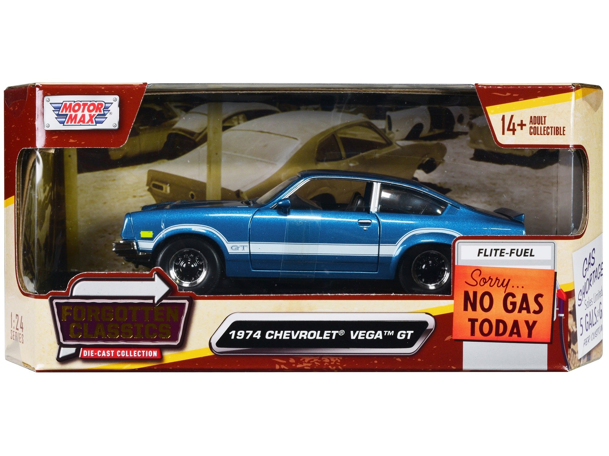 1974 Chevrolet Vega GT Blue Metallic with White Stripes "Forgotten Classics" Series 1/24 Diecast Model Car by Motormax free shipping USA - Rapid Vehicles