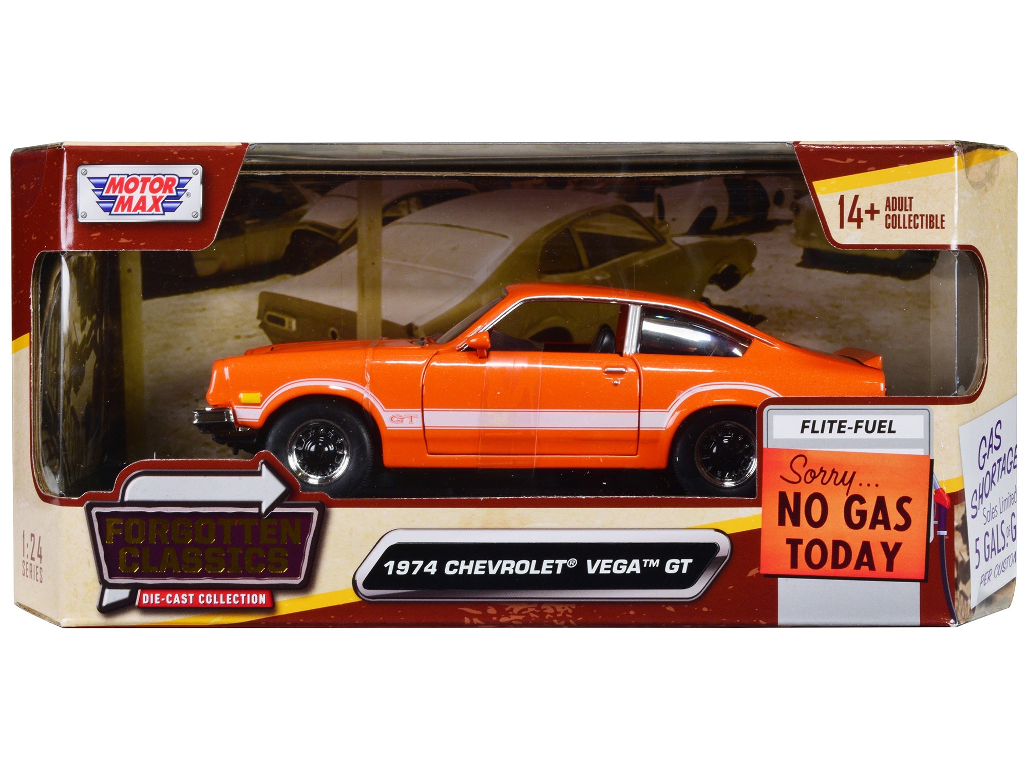 1974 Chevrolet Vega GT Orange Metallic with White Stripes "Forgotten Classics" Series 1/24 Diecast Model Car by Motormax free shipping USA - Rapid Vehicles