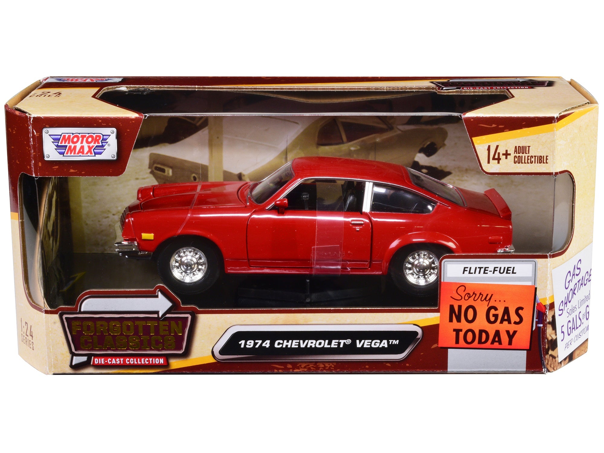 1974 Chevrolet Vega Red "Forgotten Classics" Series 1/24 Diecast Model Car by Motormax free shipping USA - Rapid Vehicles