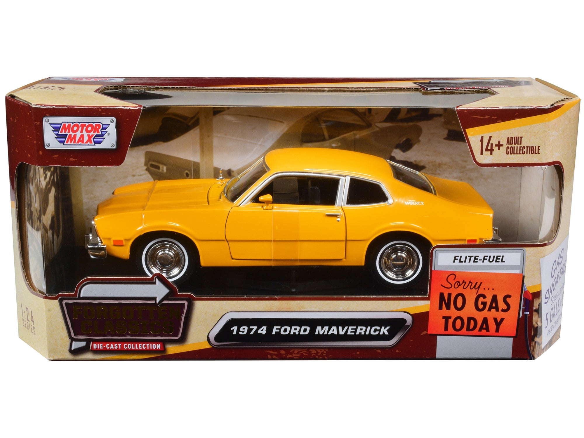 1974 Ford Maverick Yellow "Forgotten Classics" 1/24 Diecast Model Car by Motormax free shipping USA - Rapid Vehicles