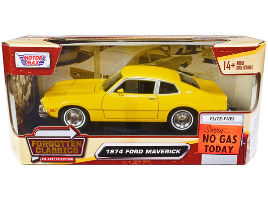 1974 Ford Maverick Yellow "Forgotten Classics" Series 1/24 Diecast Model Car by Motormax free shipping USA - Rapid Vehicles