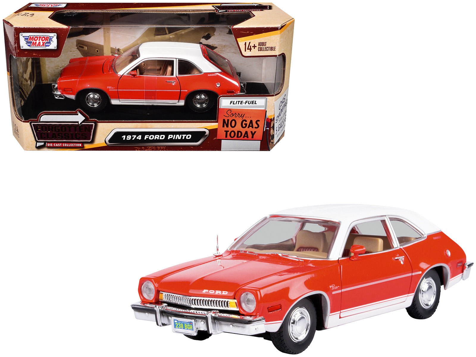 1974 Ford Pinto Orange with White Top "Forgotten Classics" Series 1/24 Diecast Model Car by Motormax free shipping USA - Rapid Vehicles