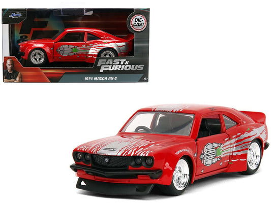 1974 Mazda RX-3 Red with Graphics "Fast & Furious" Series 1/32 Diecast Model Car by Jada free shipping USA - Rapid Vehicles
