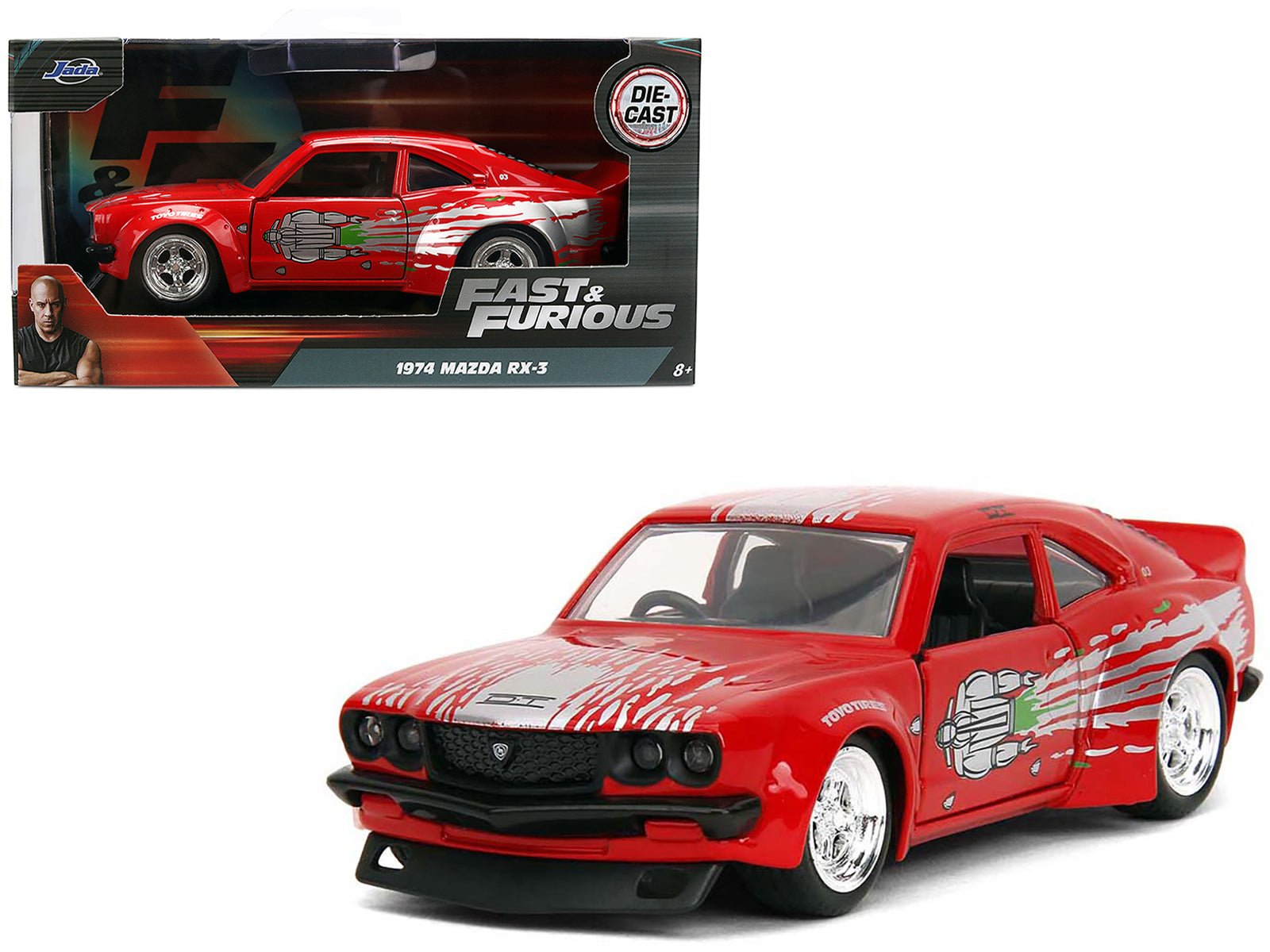 1974 Mazda RX - 3 Red with Graphics "Fast & Furious" Series 1/32 Diecast Model Car by Jada free shipping USA - Rapid Vehicles