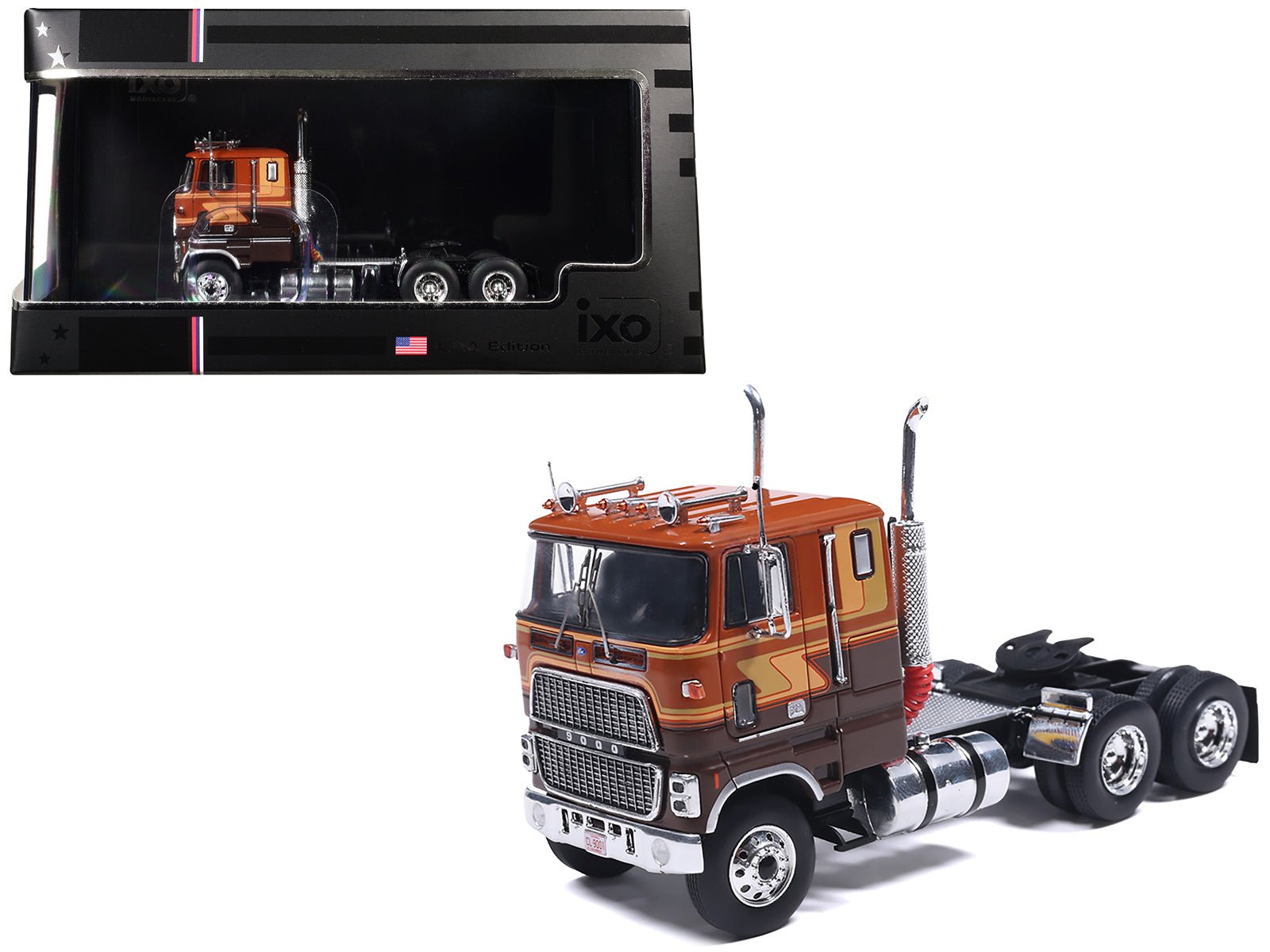 1976 Ford CL 9000 Truck Tractor Brown Two - Tone with Graphics 1/64 Diecast Model by IXO Models free shipping USA - Rapid Vehicles