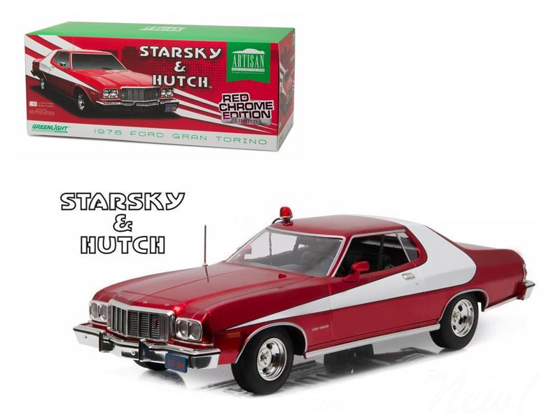 1976 Ford Gran Torino "Starsky and Hutch" Red Chrome Edition (TV Series 1975-79) 1/18 Diecast Model Car by Greenlight free shipping USA - Rapid Vehicles