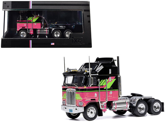 1976 Kenworth K100 Aerodyne Truck Tractor Black and Pink with Graphics 1/64 Diecast Model by IXO Models free shipping USA - Rapid Vehicles