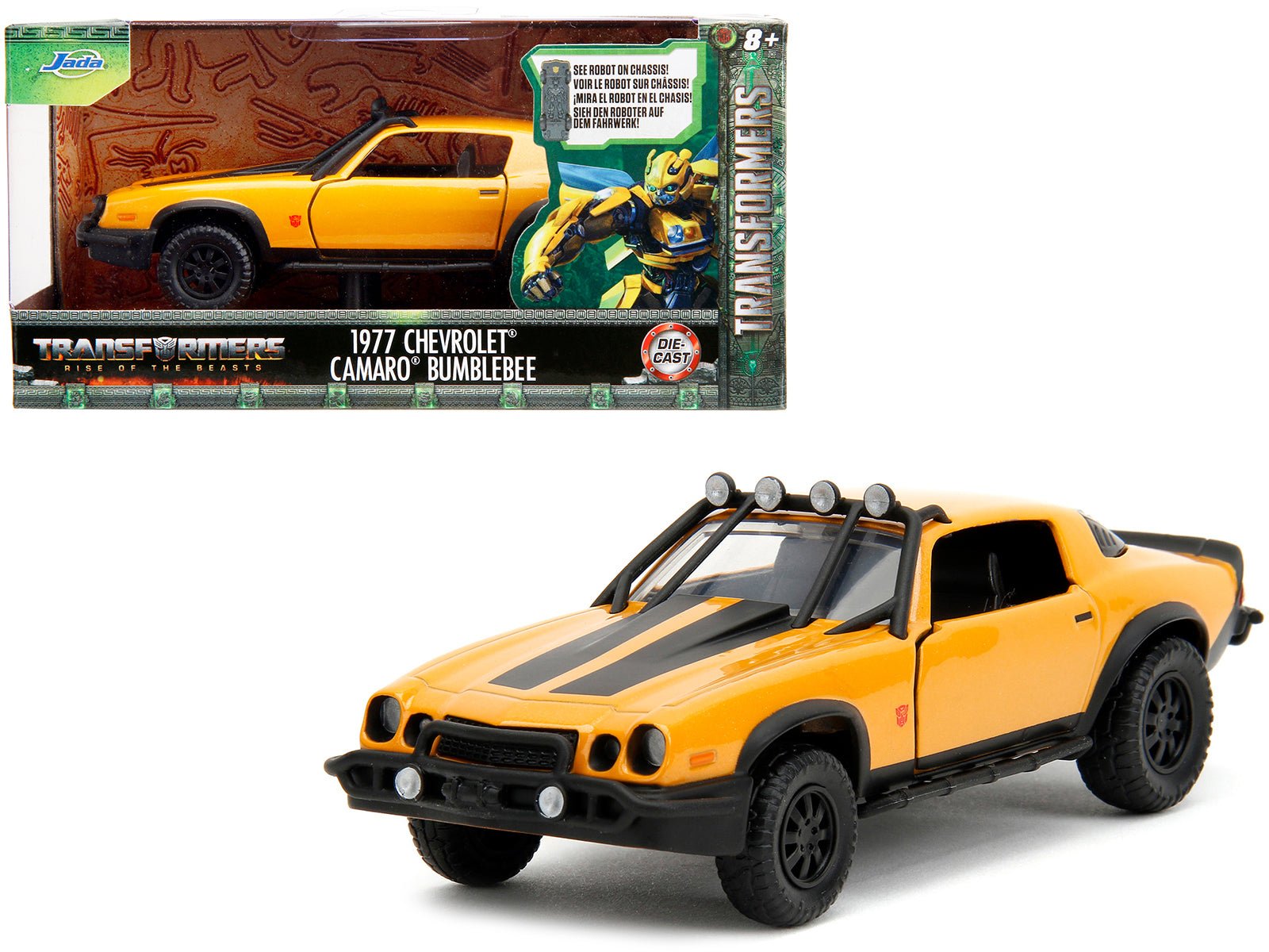 1977 Chevrolet Camaro Off - Road Version Yellow Metallic with Black Stripes "Transformers: Rise of the Beasts" (2023) Movie "Hollywood Rides" Series 1/32 Diecast Model Car by Jada free shipping USA - Rapid Vehicles
