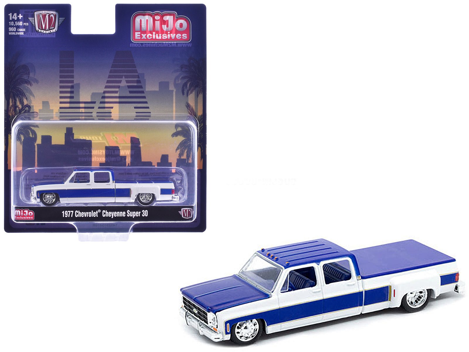 1977 Chevrolet Cheyenne Super 30 Pickup Truck White and Blue "LA" Limited Edition to 10560 pieces Worldwide 1/64 Diecast Model Car by M2 Machines free shipping USA - Rapid Vehicles