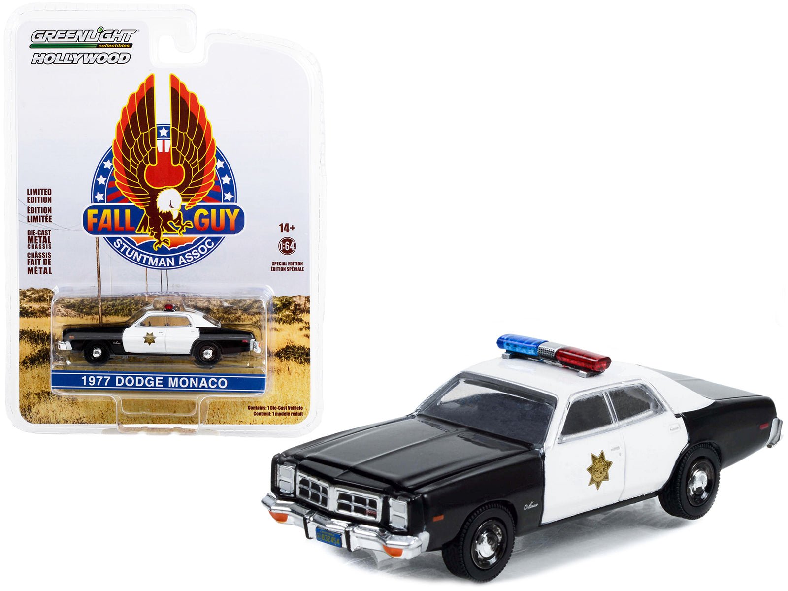 1977 Dodge Monaco Police Black and White "County Sheriff's Department" "Fall Guy Stuntman Association" Hollywood Special Edition 1/64 Diecast Model Car by Greenlight free shipping USA - Rapid Vehicles