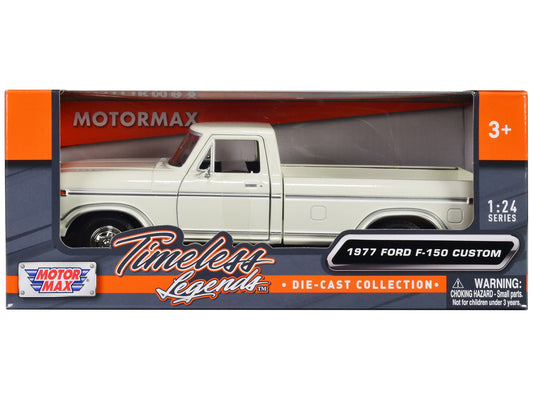1977 Ford F - 150 Custom Pickup Truck White "Timeless Legends" Series 1/24 Diecast Model Car by Motormax free shipping USA - Rapid Vehicles