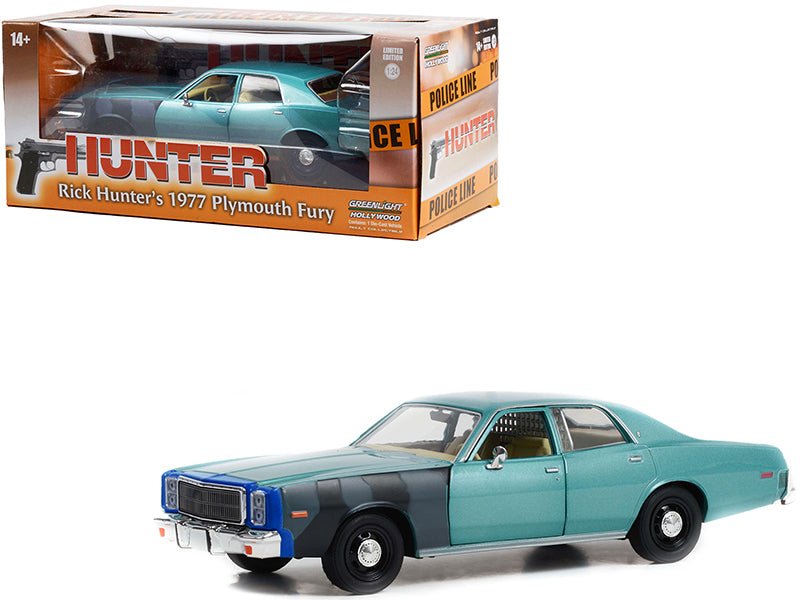 1977 Plymouth Fury Unrestored Turquoise Metallic (Sergeant Rick Hunter's) "Hunter" (1984-1991) TV Series "Hollywood Series" 1/24 Diecast Model Car by Greenlight free shipping USA - Rapid Vehicles