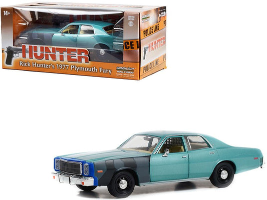 1977 Plymouth Fury Unrestored Turquoise Metallic (Sergeant Rick Hunter's) "Hunter" (1984-1991) TV Series "Hollywood Series" 1/24 Diecast Model Car by Greenlight free shipping USA - Rapid Vehicles