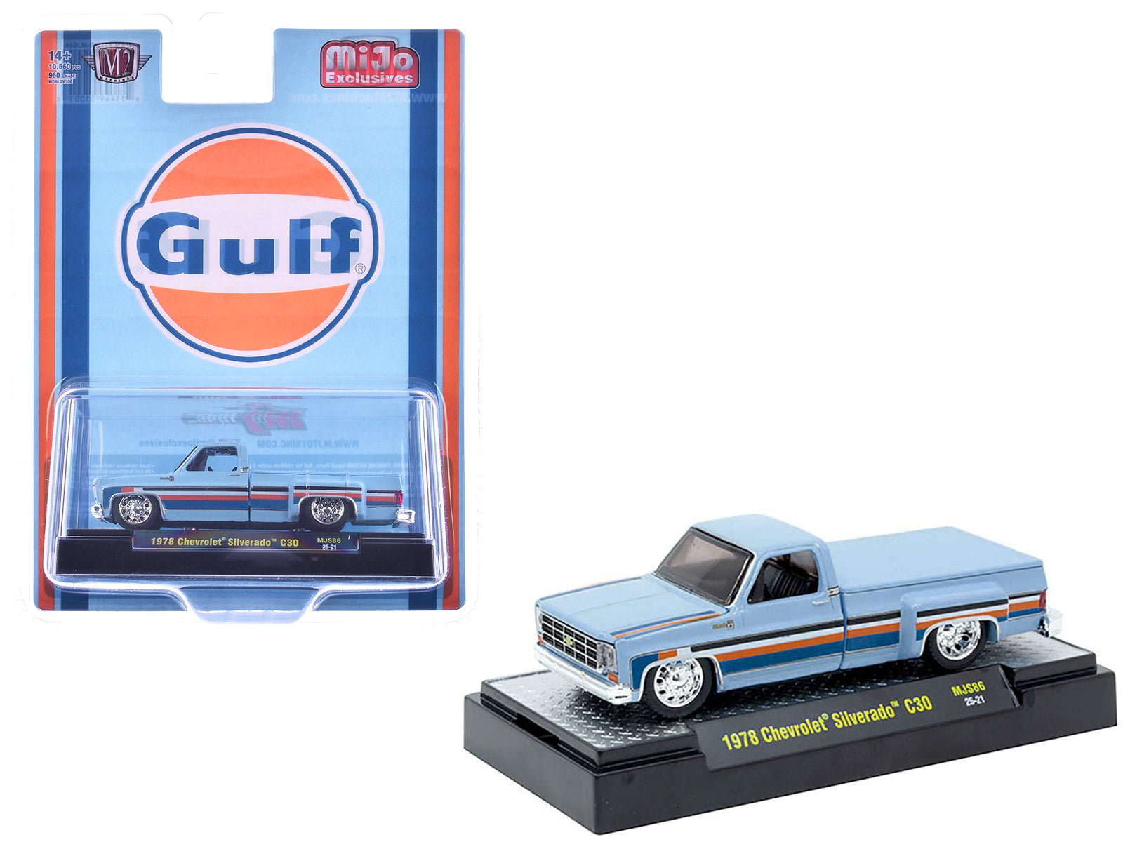 1978 Chevrolet Silverado 30 Pickup Truck "Gulf Oil" Light Blue with Stripes Limited Edition to 10560 pieces Worldwide 1/64 Diecast Model Car by M2 Machines free shipping USA - Rapid Vehicles