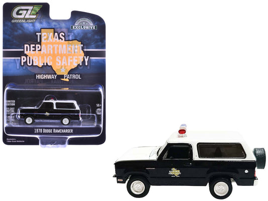 1978 Dodge Ramcharger Police Vehicle "Texas Department of Public Safety Highway Patrol" Black with White Hood and Top "Hobby Exclusive" Series 1/64 Diecast Model Car by Greenlight free shipping USA - Rapid Vehicles