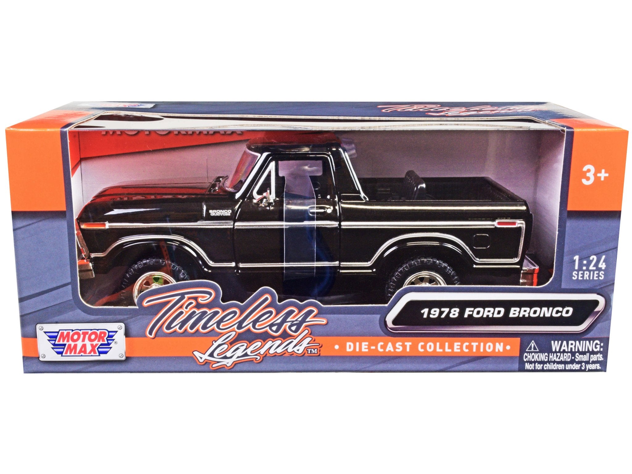 1978 Ford Bronco Custom (Open Top) Black "Timeless Legends" Series 1/24 Diecast Model Car by Motormax free shipping USA - Rapid Vehicles