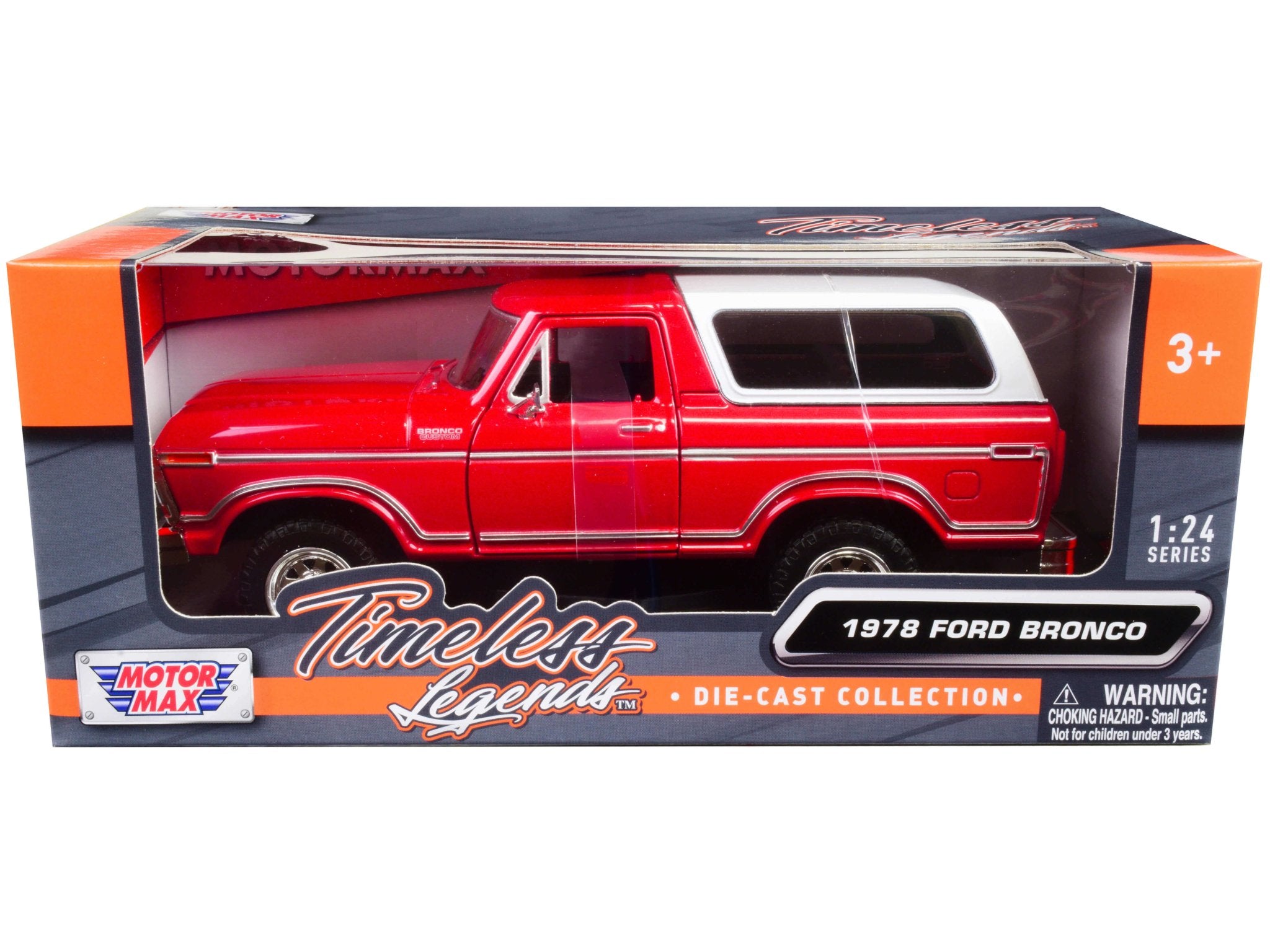 1978 Ford Bronco Custom Red and White "Timeless Legends" Series 1/24 Diecast Model Car by Motormax free shipping USA - Rapid Vehicles