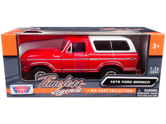 1978 Ford Bronco Custom Red and White "Timeless Legends" Series 1/24 Diecast Model Car by Motormax free shipping USA - Rapid Vehicles