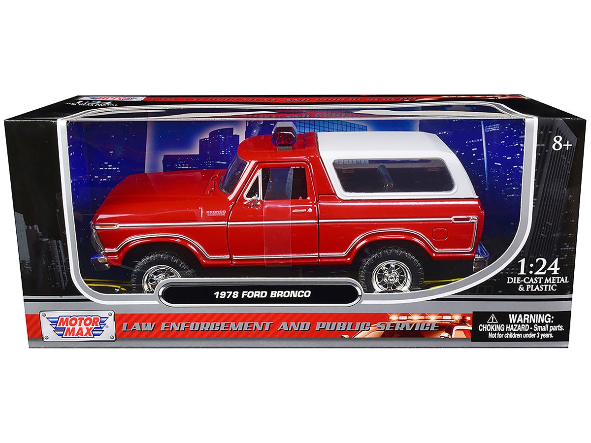 1978 Ford Bronco Fire Department Unmarked Red "Law Enforcement and Public Service" Series 1/24 Diecast Model Car by Motormax free shipping USA - Rapid Vehicles